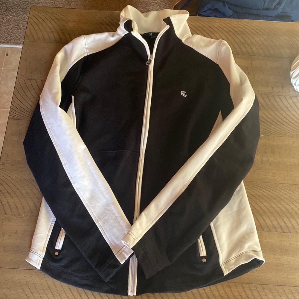 Lauren Ralph Lauren Black and Whie Colorblock Zip-up